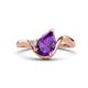 1 - Darya 1.01 ctw Pear Shape Amethyst accented Round Lab Grown Diamond Women Wave Solitaire Plus Engagement Ring 