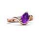 5 - Darya 1.01 ctw Pear Shape Amethyst accented Round Lab Grown Diamond Women Wave Solitaire Plus Engagement Ring 