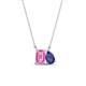 1 - Arika 1.16 ctw Emerald Shape Created Pink Sapphire with Pear Shape Iolite Toi Et Moi Women Pendant Necklace 