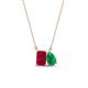 1 - Arika 1.14 ctw Emerald Shape Created Ruby with Pear Shape Created Emerald Toi Et Moi Women Pendant Necklace 
