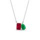 1 - Arika 1.14 ctw Emerald Shape Created Ruby with Pear Shape Created Emerald Toi Et Moi Women Pendant Necklace 