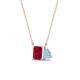 1 - Arika 1.16 ctw Emerald Shape Created Ruby with Pear Shape Aquamarine Toi Et Moi Women Pendant Necklace 
