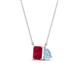 1 - Arika 1.16 ctw Emerald Shape Created Ruby with Pear Shape Aquamarine Toi Et Moi Women Pendant Necklace 
