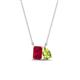 1 - Arika 1.31 ctw Emerald Shape Created Ruby with Pear Shape Peridot Toi Et Moi Women Pendant Necklace 
