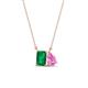 1 - Arika 1.00 ctw Emerald Shape Created Emerald with Pear Shape Created Pink Sapphire Toi Et Moi Women Pendant Necklace 