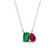 1 - Arika 1.00 ctw Emerald Shape Created Emerald with Pear Shape Created Ruby Toi Et Moi Women Pendant Necklace 