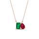 1 - Arika 1.00 ctw Emerald Shape Created Emerald with Pear Shape Created Ruby Toi Et Moi Women Pendant Necklace 