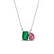 1 - Arika 1.00 ctw Emerald Shape Created Emerald with Pear Shape Pink Tourmaline Toi Et Moi Women Pendant Necklace 