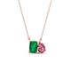 1 - Arika 1.00 ctw Emerald Shape Created Emerald with Pear Shape Pink Tourmaline Toi Et Moi Women Pendant Necklace 