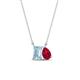 1 - Arika 0.95 ctw Emerald Shape Aquamarine with Pear Shape Created Ruby Toi Et Moi Women Pendant Necklace 
