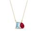 1 - Arika 0.95 ctw Emerald Shape Aquamarine with Pear Shape Created Ruby Toi Et Moi Women Pendant Necklace 