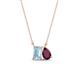 1 - Arika 1.05 ctw Emerald Shape Aquamarine with Pear Shape Rhodolite Garnet Toi Et Moi Women Pendant Necklace 