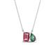 1 - Arika 1.09 ctw Emerald Shape Pink Tourmaline with Pear Shape Created Alexandrite Toi Et Moi Women Pendant Necklace 