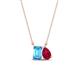 1 - Arika 1.15 ctw Emerald Shape Blue Topaz with Pear Shape Created Ruby Toi Et Moi Women Pendant Necklace 