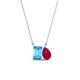 1 - Arika 1.15 ctw Emerald Shape Blue Topaz with Pear Shape Created Ruby Toi Et Moi Women Pendant Necklace 