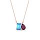 1 - Arika 1.25 ctw Emerald Shape Blue Topaz with Pear Shape Rhodolite Garnet Toi Et Moi Women Pendant Necklace 