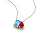 3 - Arika 1.15 ctw Emerald Shape Blue Topaz with Pear Shape Created Ruby Toi Et Moi Women Pendant Necklace 