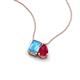 3 - Arika 1.15 ctw Emerald Shape Blue Topaz with Pear Shape Created Ruby Toi Et Moi Women Pendant Necklace 