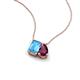 3 - Arika 1.25 ctw Emerald Shape Blue Topaz with Pear Shape Rhodolite Garnet Toi Et Moi Women Pendant Necklace 
