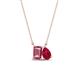 1 - Arika 1.05 ctw Emerald Shape Pink Tourmaline with Pear Shape Created Ruby Toi Et Moi Women Pendant Necklace 