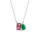 1 - Arika 0.93 ctw Emerald Shape Pink Tourmaline with Pear Shape Created Emerald Toi Et Moi Women Pendant Necklace 