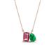 1 - Arika 0.93 ctw Emerald Shape Pink Tourmaline with Pear Shape Created Emerald Toi Et Moi Women Pendant Necklace 