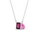 1 - Arika 1.20 ctw Emerald Shape Rhodolite Garnet with Pear Shape Created Pink Sapphire Toi Et Moi Women Pendant Necklace 
