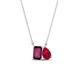 1 - Arika 1.20 ctw Emerald Shape Rhodolite Garnet with Pear Shape Created Ruby Toi Et Moi Women Pendant Necklace 