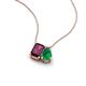 3 - Arika 1.08 ctw Emerald Shape Rhodolite Garnet with Pear Shape Created Emerald Toi Et Moi Women Pendant Necklace 