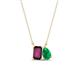 1 - Arika 1.08 ctw Emerald Shape Rhodolite Garnet with Pear Shape Created Emerald Toi Et Moi Women Pendant Necklace 