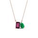 1 - Arika 1.08 ctw Emerald Shape Rhodolite Garnet with Pear Shape Created Emerald Toi Et Moi Women Pendant Necklace 