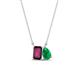 1 - Arika 1.08 ctw Emerald Shape Rhodolite Garnet with Pear Shape Created Emerald Toi Et Moi Women Pendant Necklace 