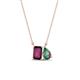 1 - Arika 1.24 ctw Emerald Shape Rhodolite Garnet with Pear Shape Created Alexandrite Toi Et Moi Women Pendant Necklace 