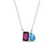 1 - Arika 1.25 ctw Emerald Shape Rhodolite Garnet with Pear Shape Blue Topaz Toi Et Moi Women Pendant Necklace 