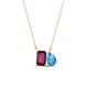 1 - Arika 1.25 ctw Emerald Shape Rhodolite Garnet with Pear Shape Blue Topaz Toi Et Moi Women Pendant Necklace 