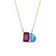 1 - Arika 1.25 ctw Emerald Shape Rhodolite Garnet with Pear Shape Blue Topaz Toi Et Moi Women Pendant Necklace 