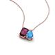 3 - Arika 1.25 ctw Emerald Shape Rhodolite Garnet with Pear Shape Blue Topaz Toi Et Moi Women Pendant Necklace 