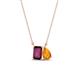1 - Arika 1.15 ctw Emerald Shape Rhodolite Garnet with Pear Shape Citrine Toi Et Moi Women Pendant Necklace 