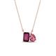 1 - Arika 1.20 ctw Emerald Shape Rhodolite Garnet with Pear Shape Pink Tourmaline Toi Et Moi Women Pendant Necklace 