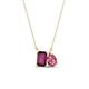 1 - Arika 1.20 ctw Emerald Shape Rhodolite Garnet with Pear Shape Pink Tourmaline Toi Et Moi Women Pendant Necklace 
