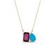 1 - Arika 1.00 ctw Emerald Shape Rhodolite Garnet with Pear Shape Turquoise Toi Et Moi Women Pendant Necklace 