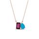 1 - Arika 1.00 ctw Emerald Shape Rhodolite Garnet with Pear Shape Turquoise Toi Et Moi Women Pendant Necklace 