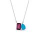 1 - Arika 1.00 ctw Emerald Shape Rhodolite Garnet with Pear Shape Turquoise Toi Et Moi Women Pendant Necklace 
