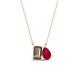 1 - Arika 1.00 ctw Emerald Shape Smoky Quartz with Pear Shape Created Ruby Toi Et Moi Women Pendant Necklace 