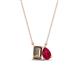 1 - Arika 1.00 ctw Emerald Shape Smoky Quartz with Pear Shape Created Ruby Toi Et Moi Women Pendant Necklace 