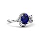 4 - Lioren 1.32 ctw Oval Shape Created Blue Sapphire accented Round Lab Grown Diamond Split Shank Women Wave Solitaire Plus Engagement Ring 