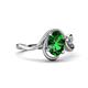 4 - Lioren 1.02 ctw Oval Shape Created Emerald accented Round Lab Grown Diamond Split Shank Women Wave Solitaire Plus Engagement Ring 