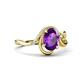 4 - Lioren 1.22 ctw Oval Shape Amethyst accented Round Lab Grown Diamond Split Shank Women Wave Solitaire Plus Engagement Ring 