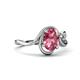 4 - Lioren 1.37 ctw Oval Shape Pink Tourmaline accented Round Lab Grown Diamond Split Shank Women Wave Solitaire Plus Engagement Ring 