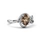 4 - Lioren 1.27 ctw Oval Shape Smoky Quartz accented Round Lab Grown Diamond Split Shank Women Wave Solitaire Plus Engagement Ring 